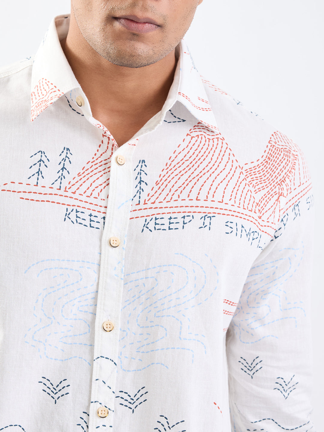 Spykar Off White Slim Fit Casual Shirts For Men