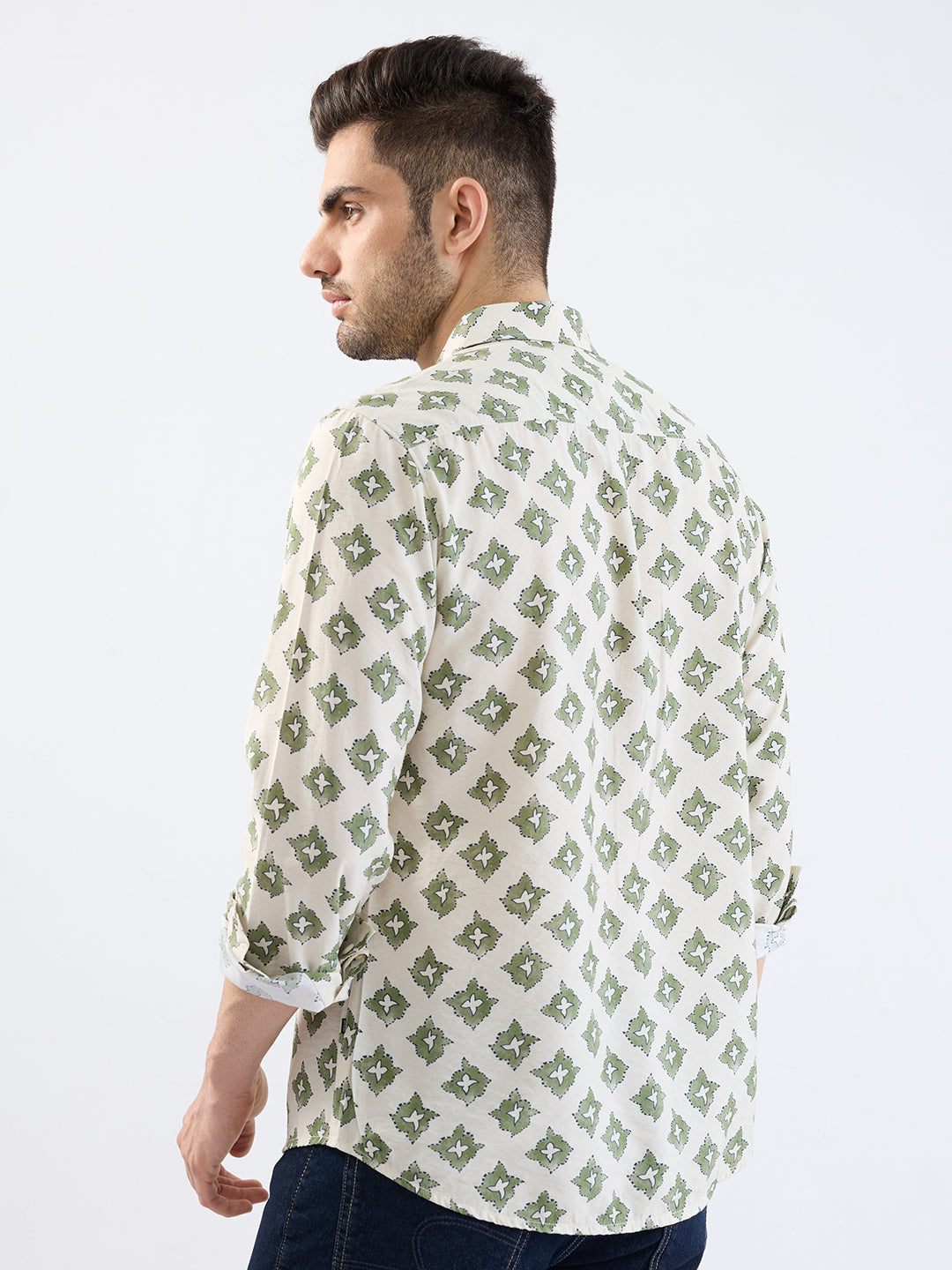 Spykar Ecru Slim Fit Casual Shirts For Men