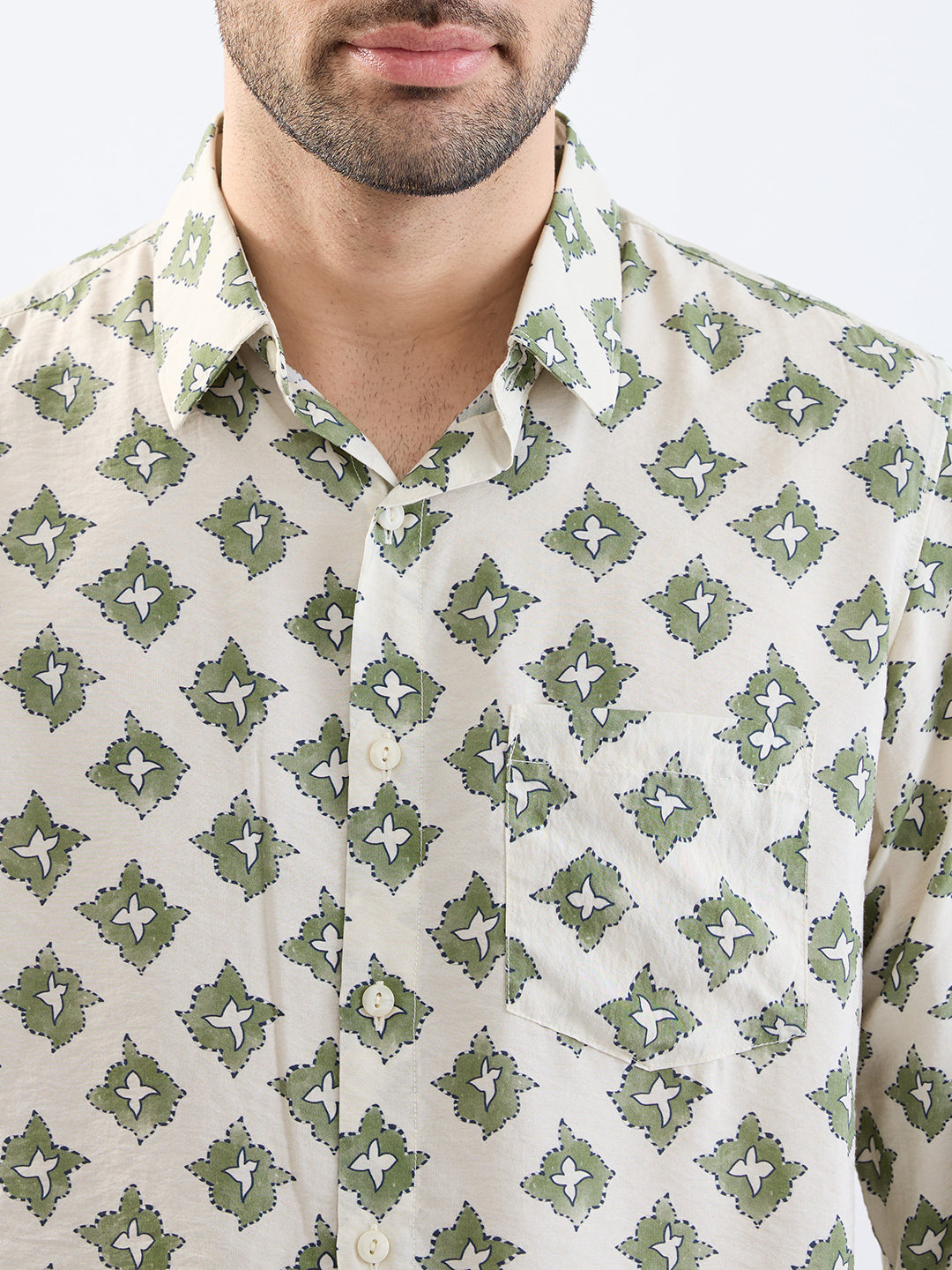 Spykar Ecru Slim Fit Casual Shirts For Men