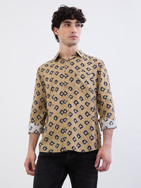 Men Shirt Beige Slim Fit