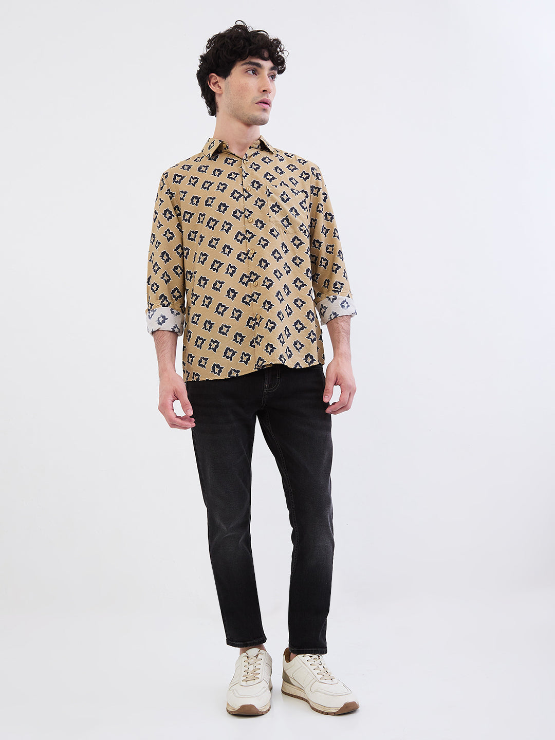 Spykar Taupe Beige Slim Fit Casual Shirts For Men