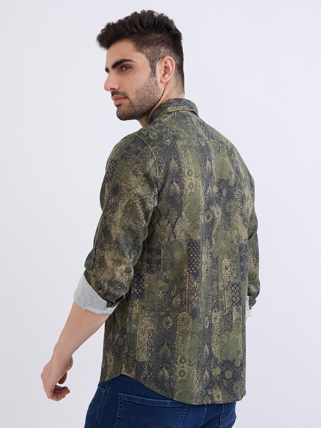 Spykar Avocado Green Slim Fit Casual Shirts For Men