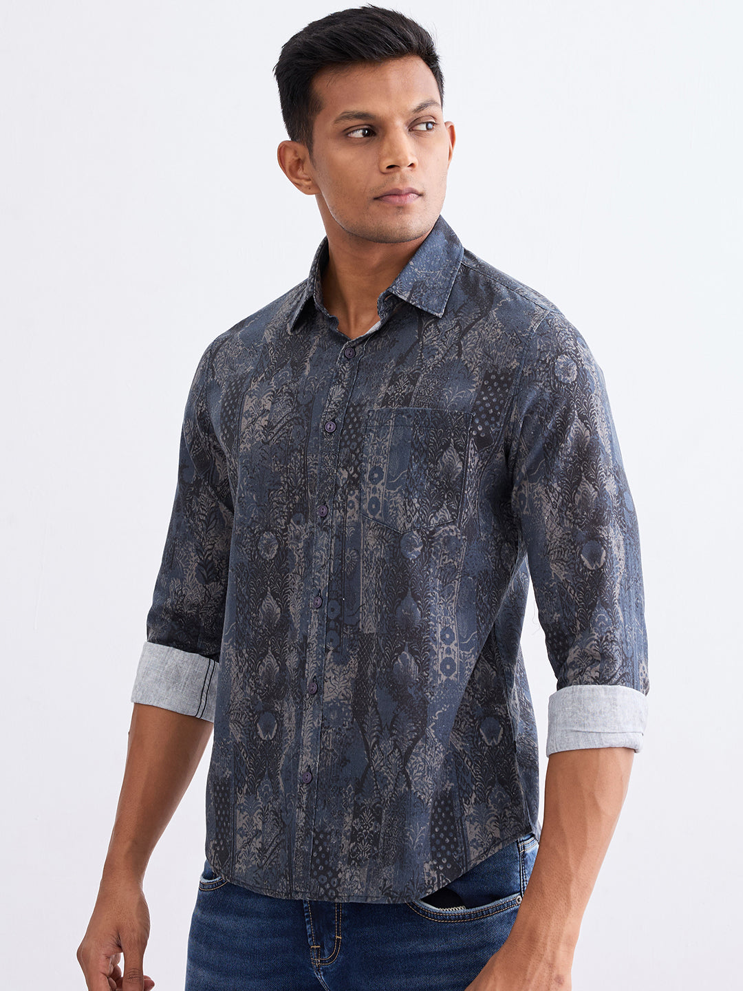 Spykar Moonlight Blue Slim Fit Casual Shirts For Men