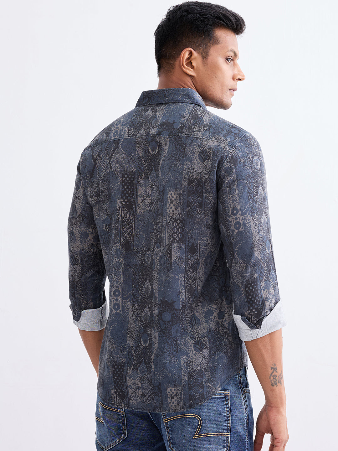 Spykar Moonlight Blue Slim Fit Casual Shirts For Men