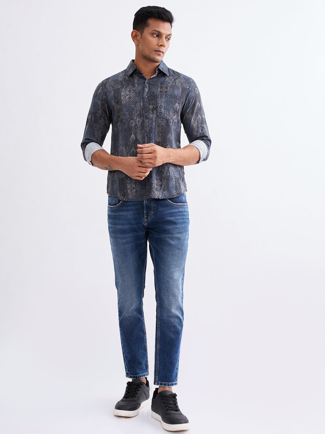 Spykar Moonlight Blue Slim Fit Casual Shirts For Men