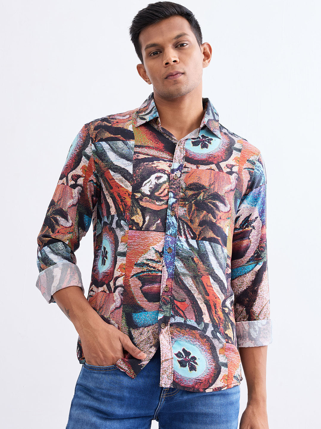 Spykar Brick Red Slim Fit Casual Shirts For Men