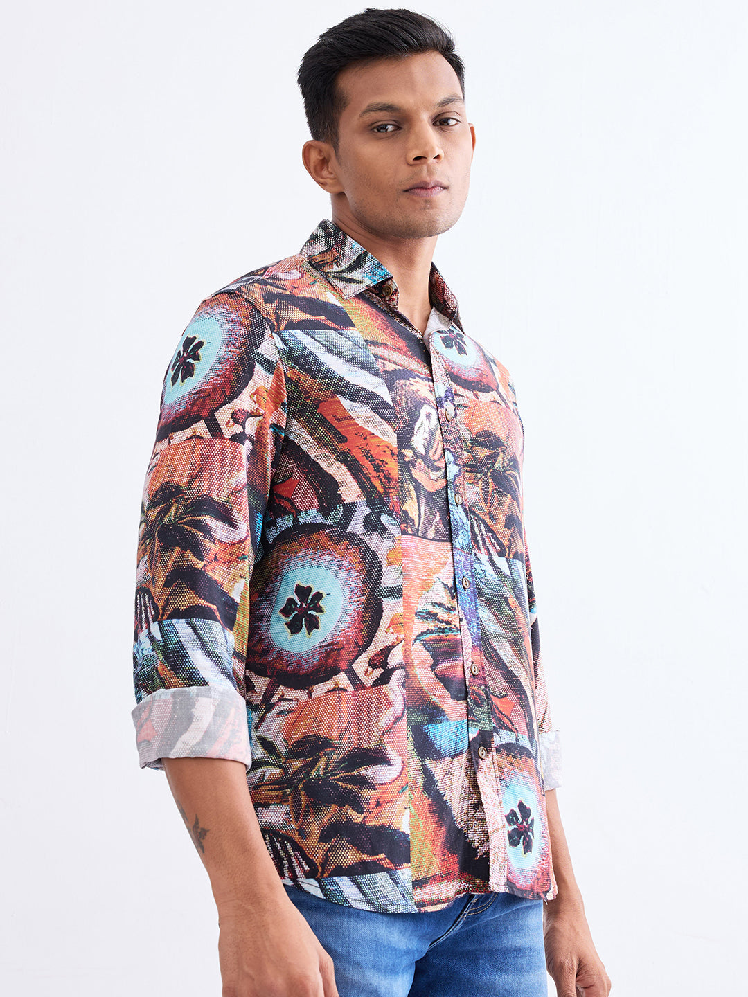 Spykar Brick Red Slim Fit Casual Shirts For Men