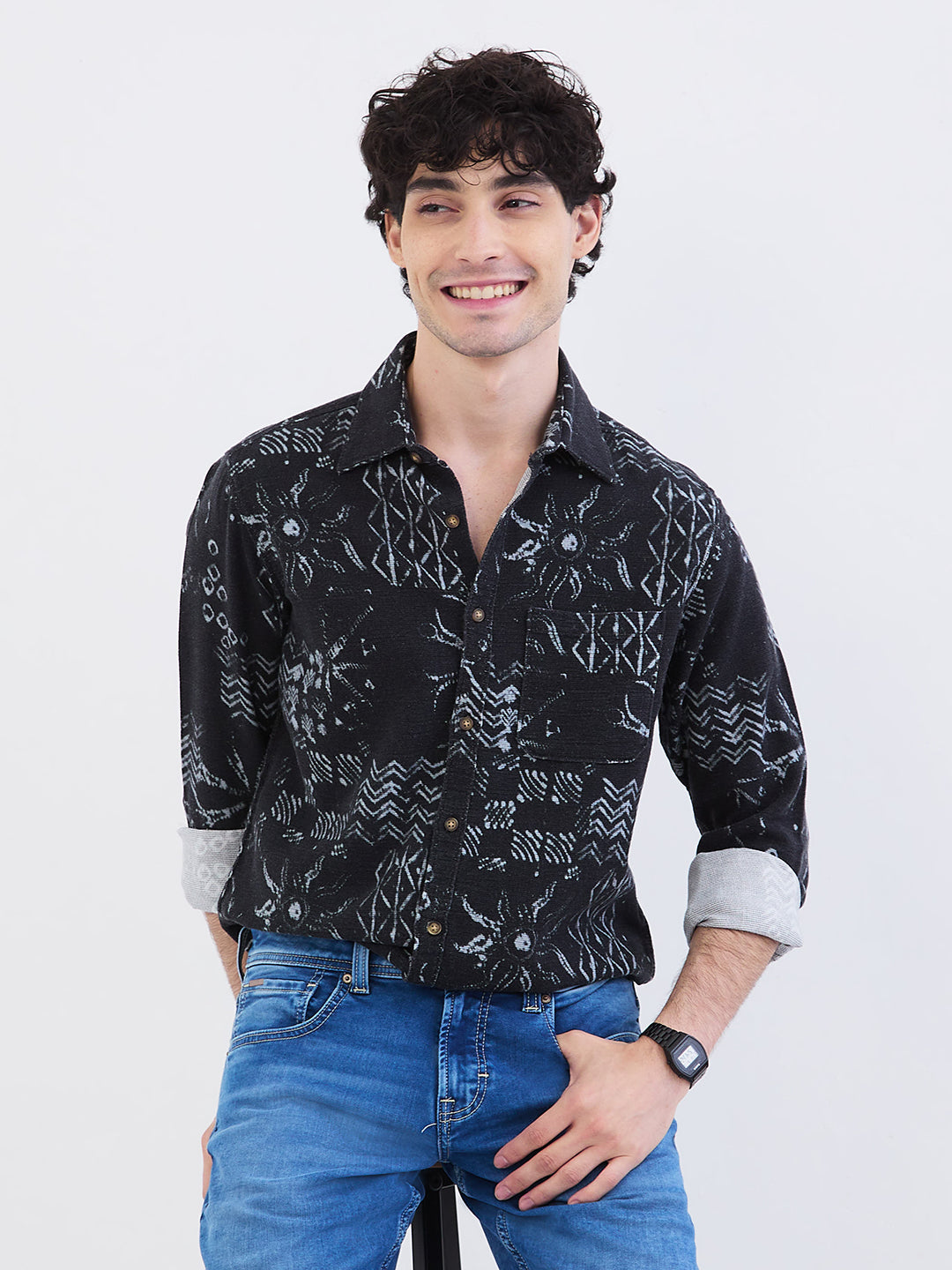 Spykar Black Slim Fit Casual Shirts For Men