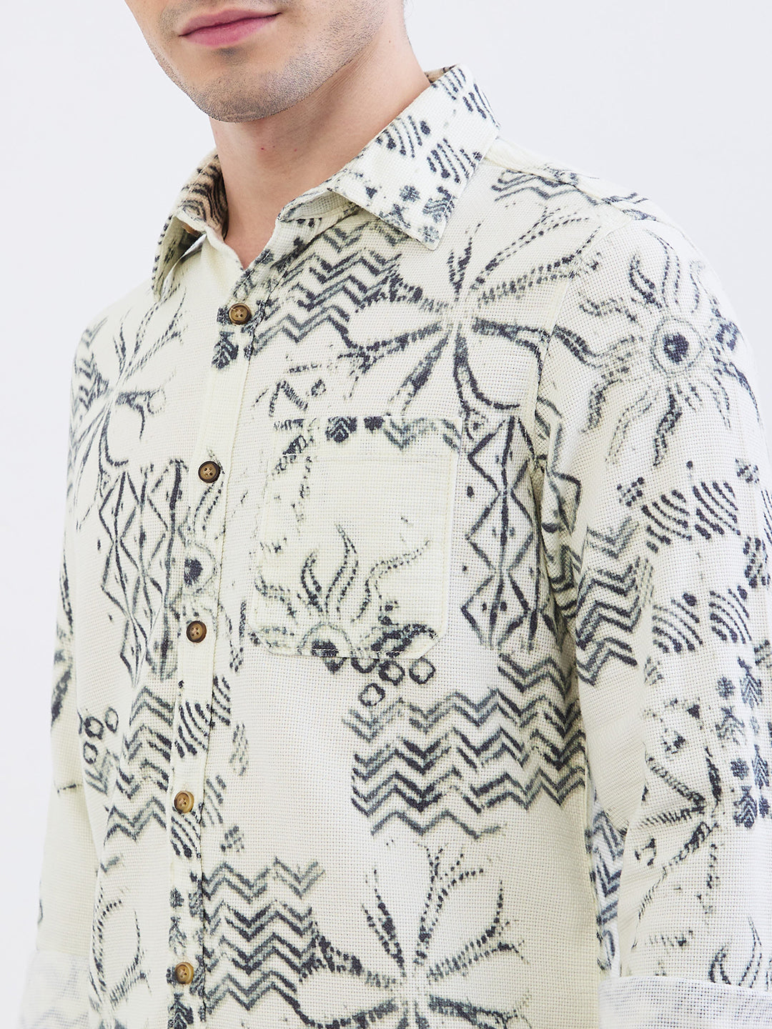 Spykar Ecru Slim Fit Casual Shirts For Men
