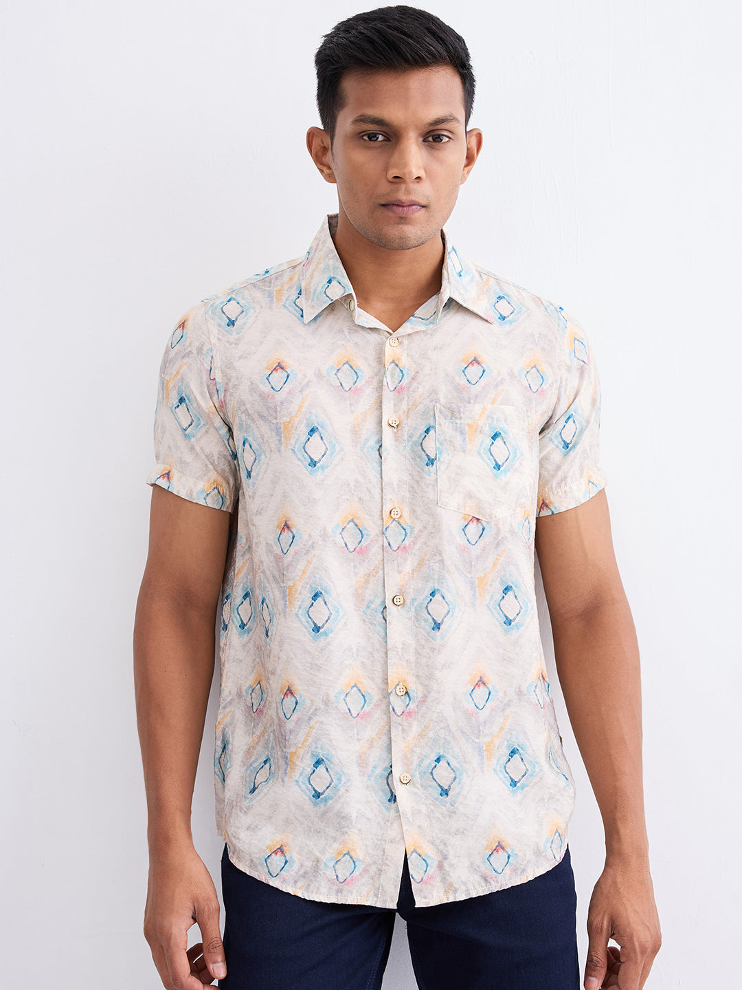Spykar Ecru Slim Fit Casual Shirts For Men