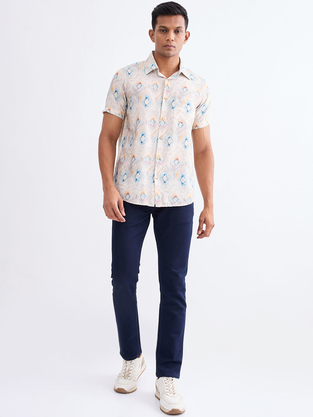 Spykar Ecru Slim Fit Casual Shirts For Men