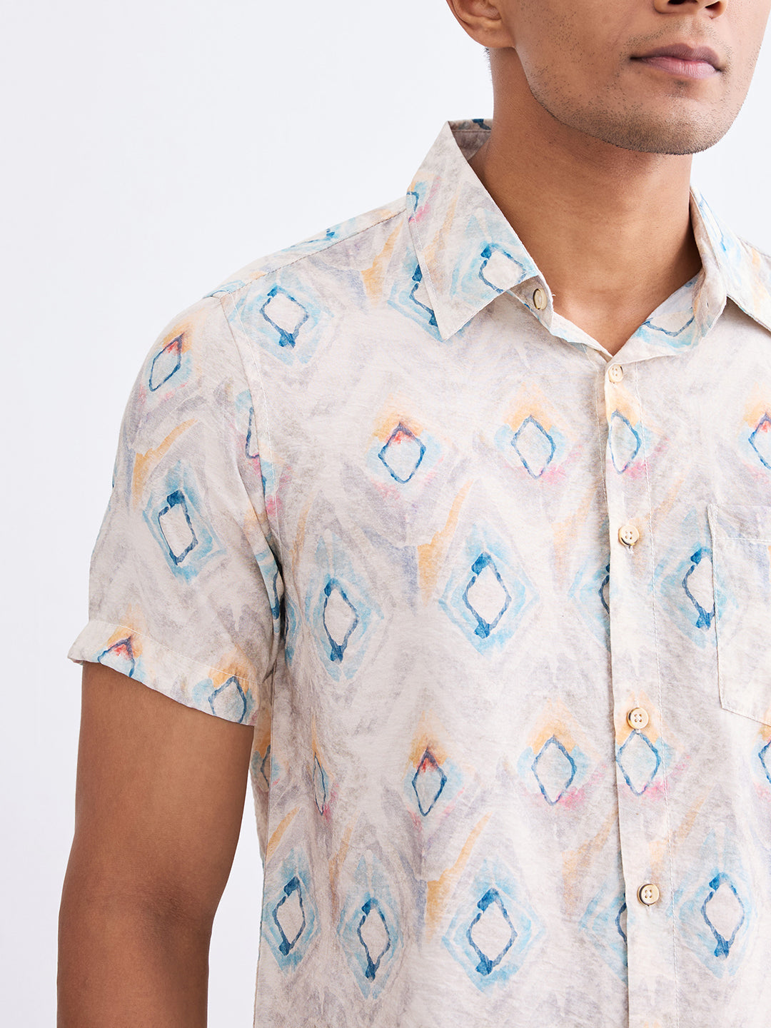 Spykar Ecru Slim Fit Casual Shirts For Men