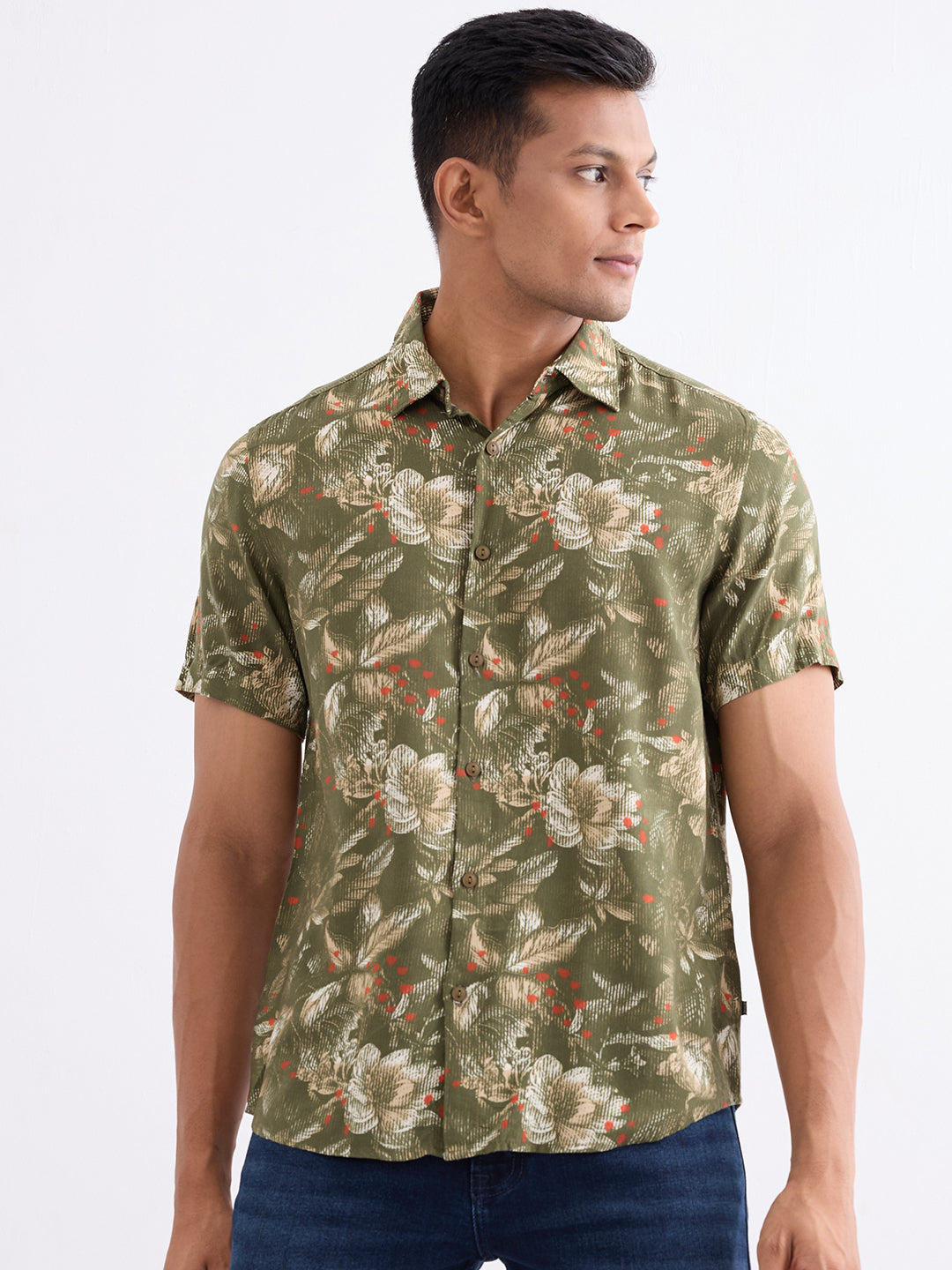 Spykar Avocado Green Slim Fit Casual Shirts For Men