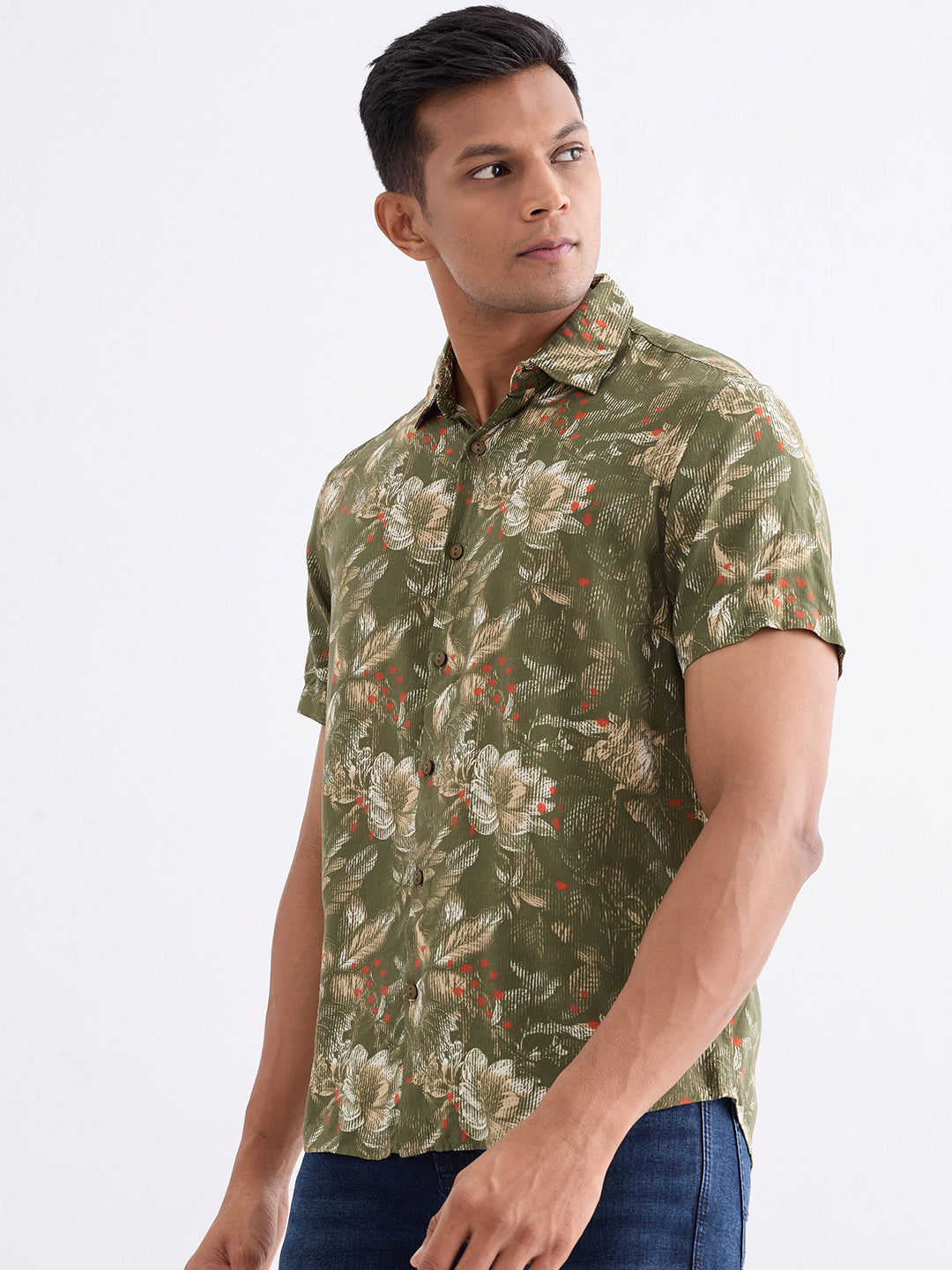 Spykar Avocado Green Slim Fit Casual Shirts For Men