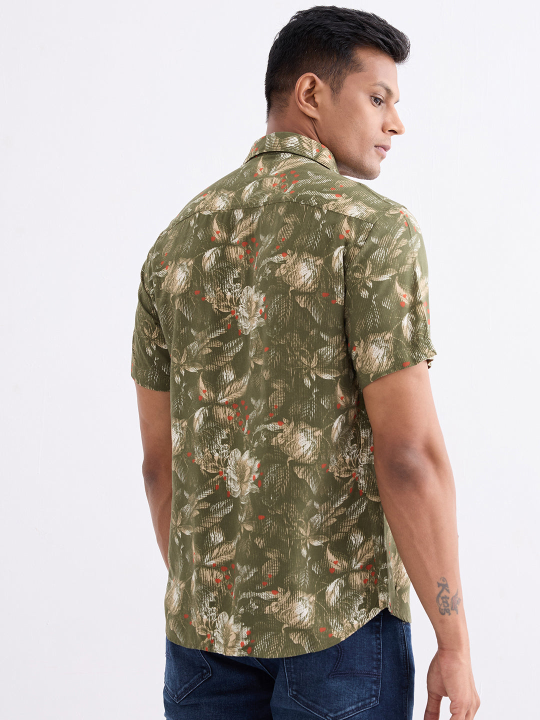 Spykar Avocado Green Slim Fit Casual Shirts For Men