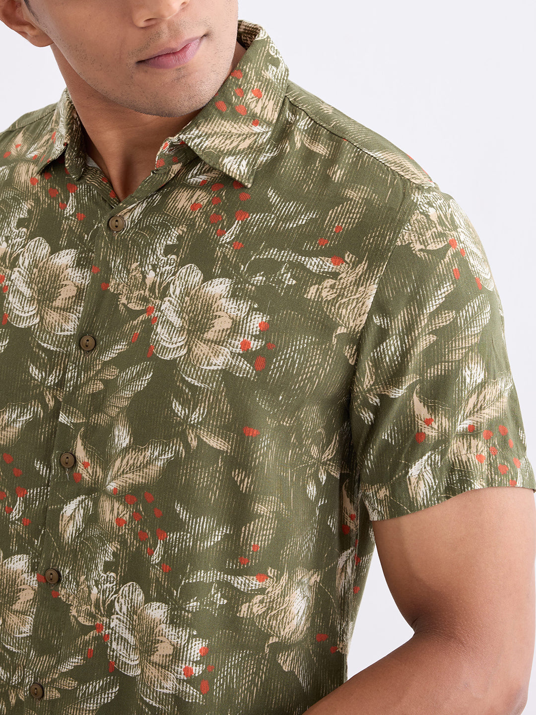 Spykar Avocado Green Slim Fit Casual Shirts For Men