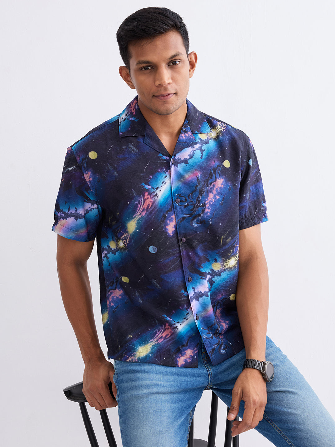 Spykar Indigo Blue Relaxed Fit Casual Shirts For Men