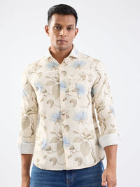 Men Shirt Beige Slim Fit