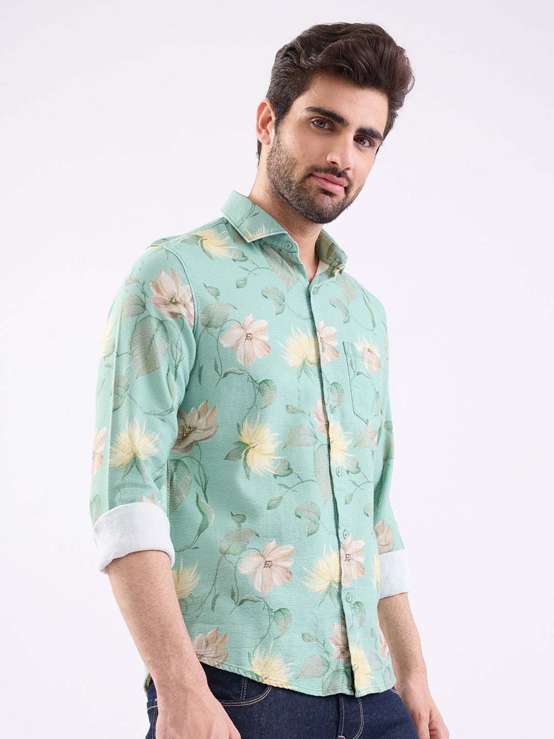 Spykar Granite Green Slim Fit Casual Shirts For Men