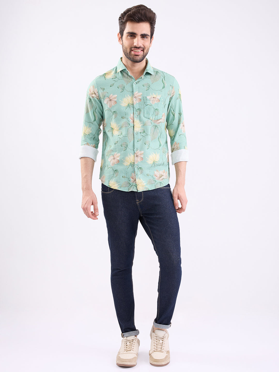 Spykar Granite Green Slim Fit Casual Shirts For Men