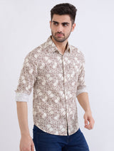 Men Shirt Beige Slim Fit