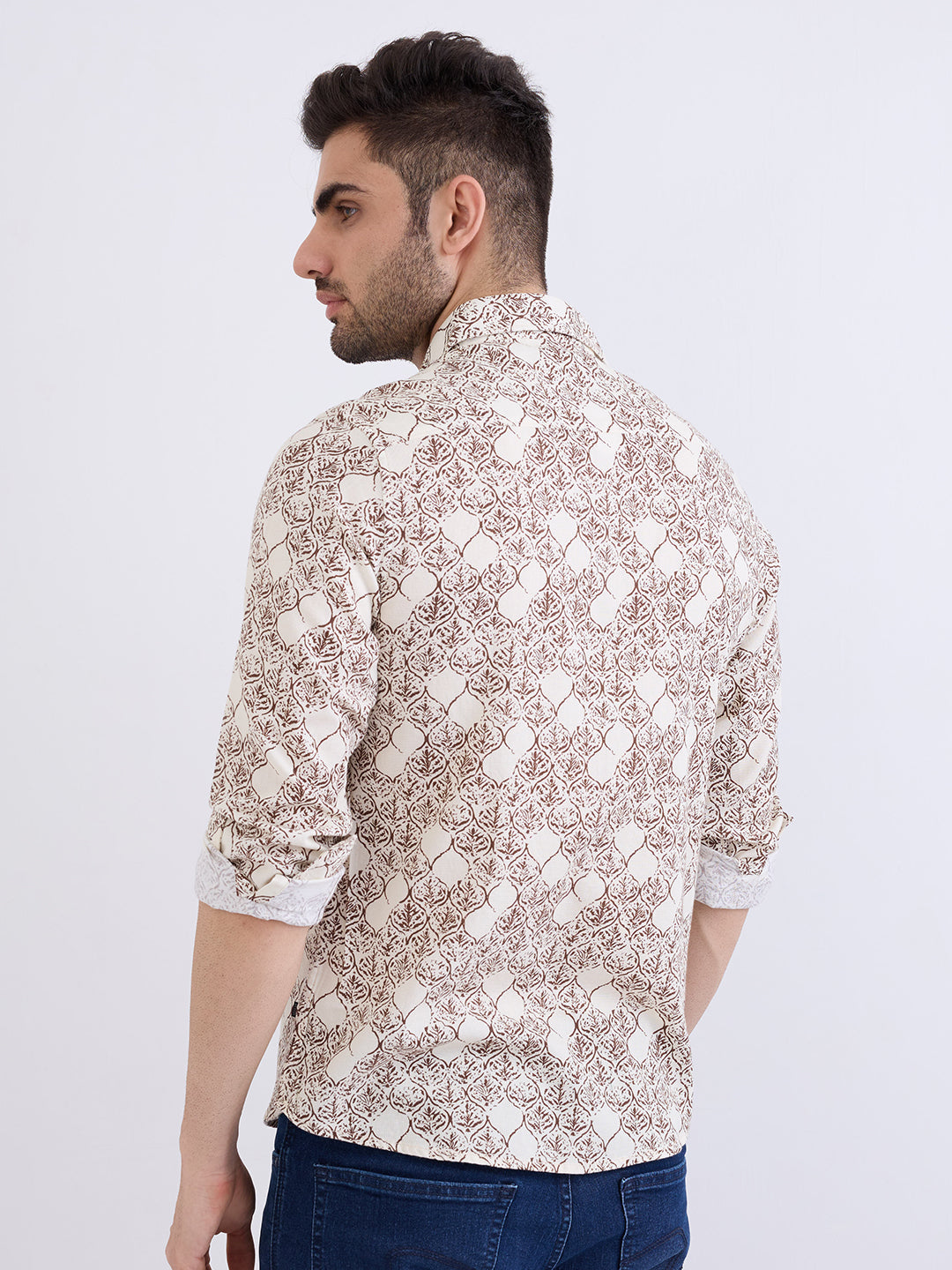 Spykar Ecru Slim Fit Casual Shirts For Men