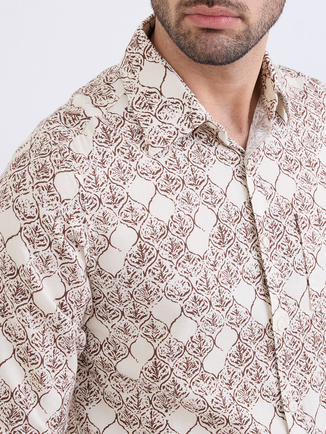Spykar Ecru Slim Fit Casual Shirts For Men