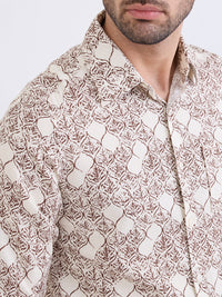 Men Shirt Beige Slim Fit