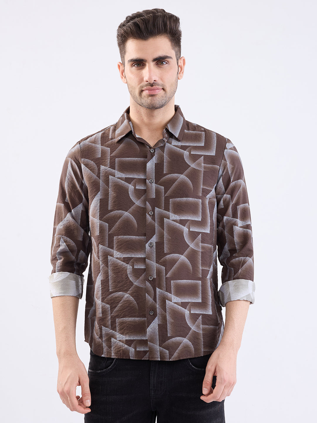 Spykar Bison Brown Slim Fit Casual Shirts For Men