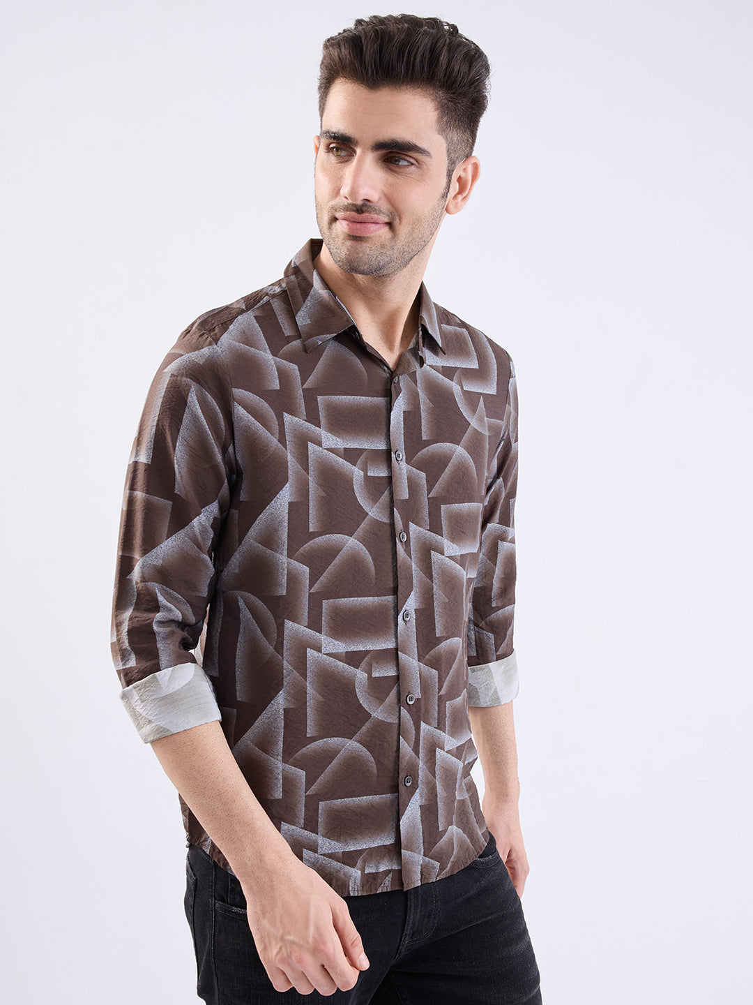 Spykar Bison Brown Slim Fit Casual Shirts For Men
