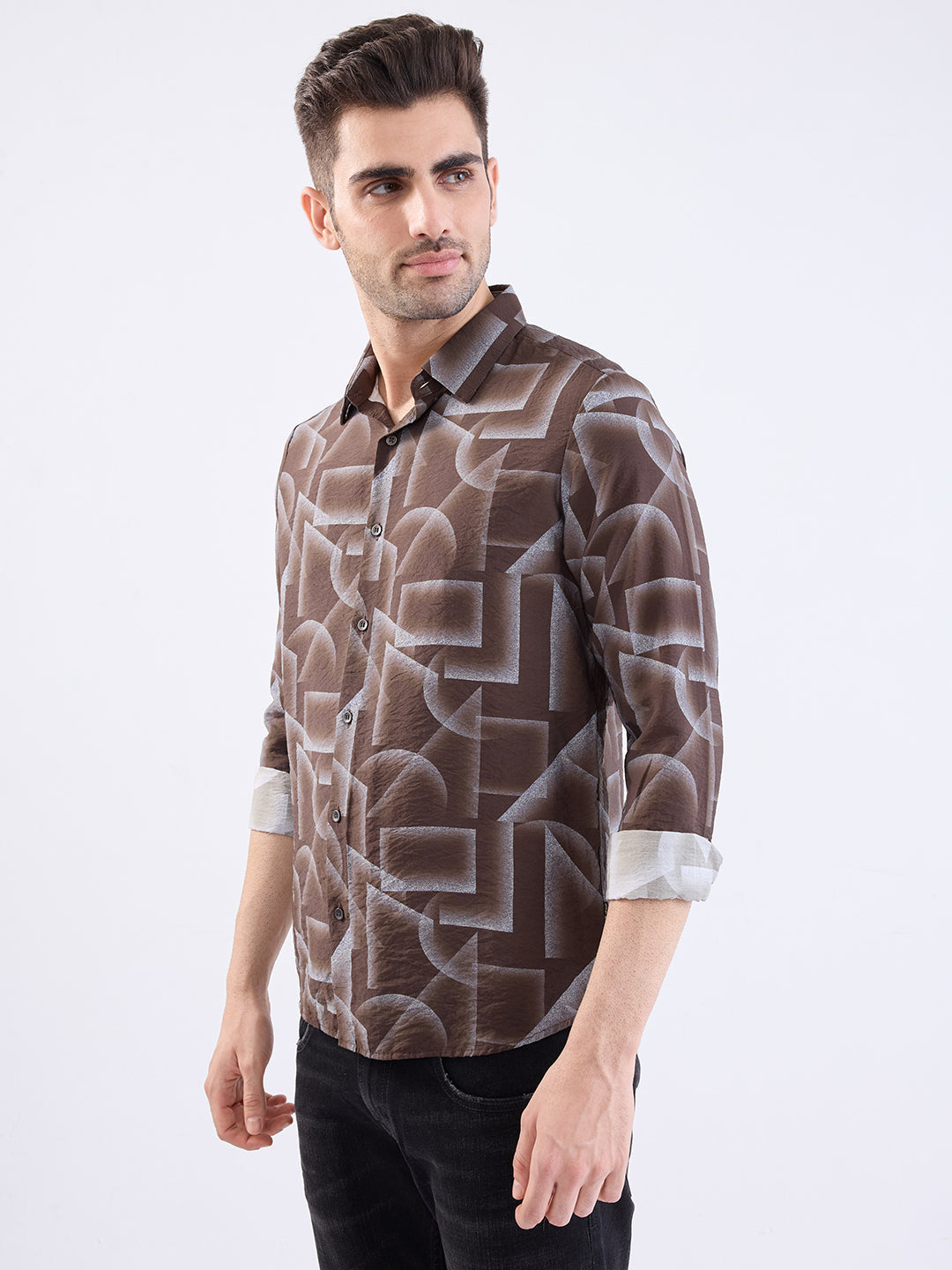 Spykar Bison Brown Slim Fit Casual Shirts For Men