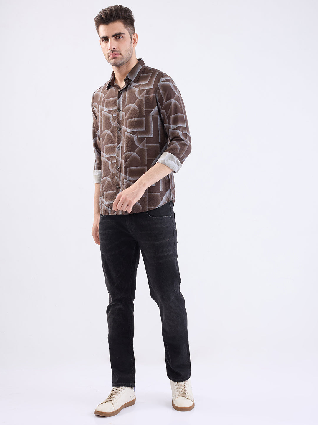 Spykar Bison Brown Slim Fit Casual Shirts For Men