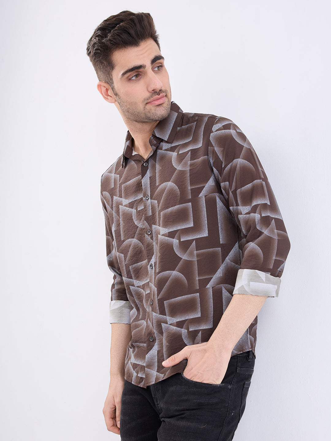 Spykar Bison Brown Slim Fit Casual Shirts For Men