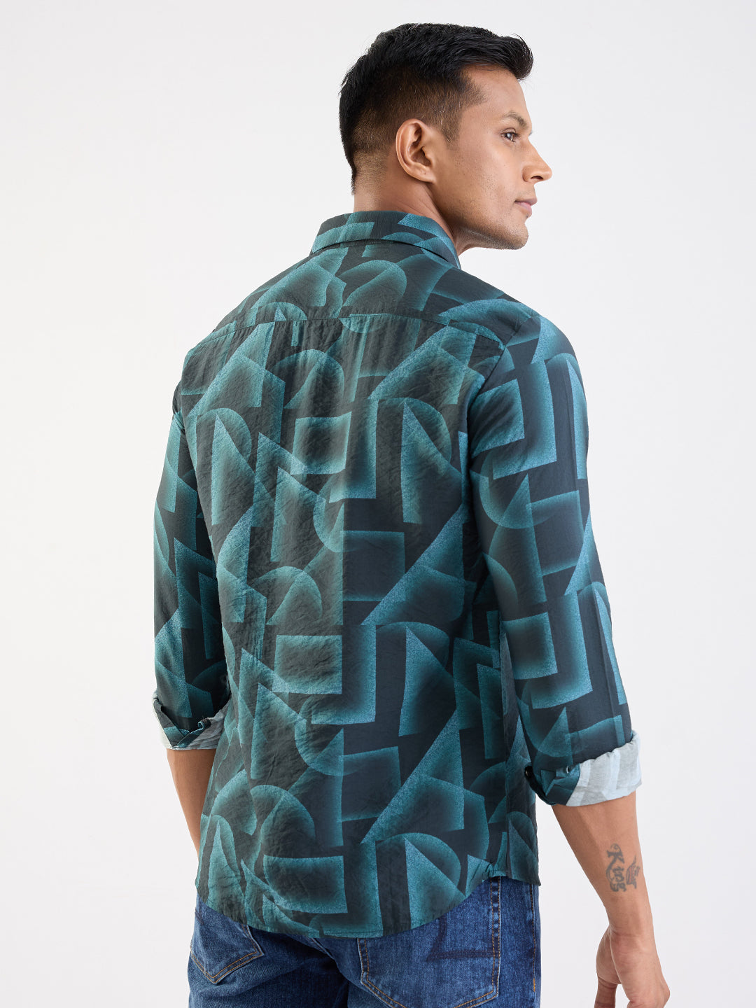 Spykar Teal Green Slim Fit Casual Shirts For Men