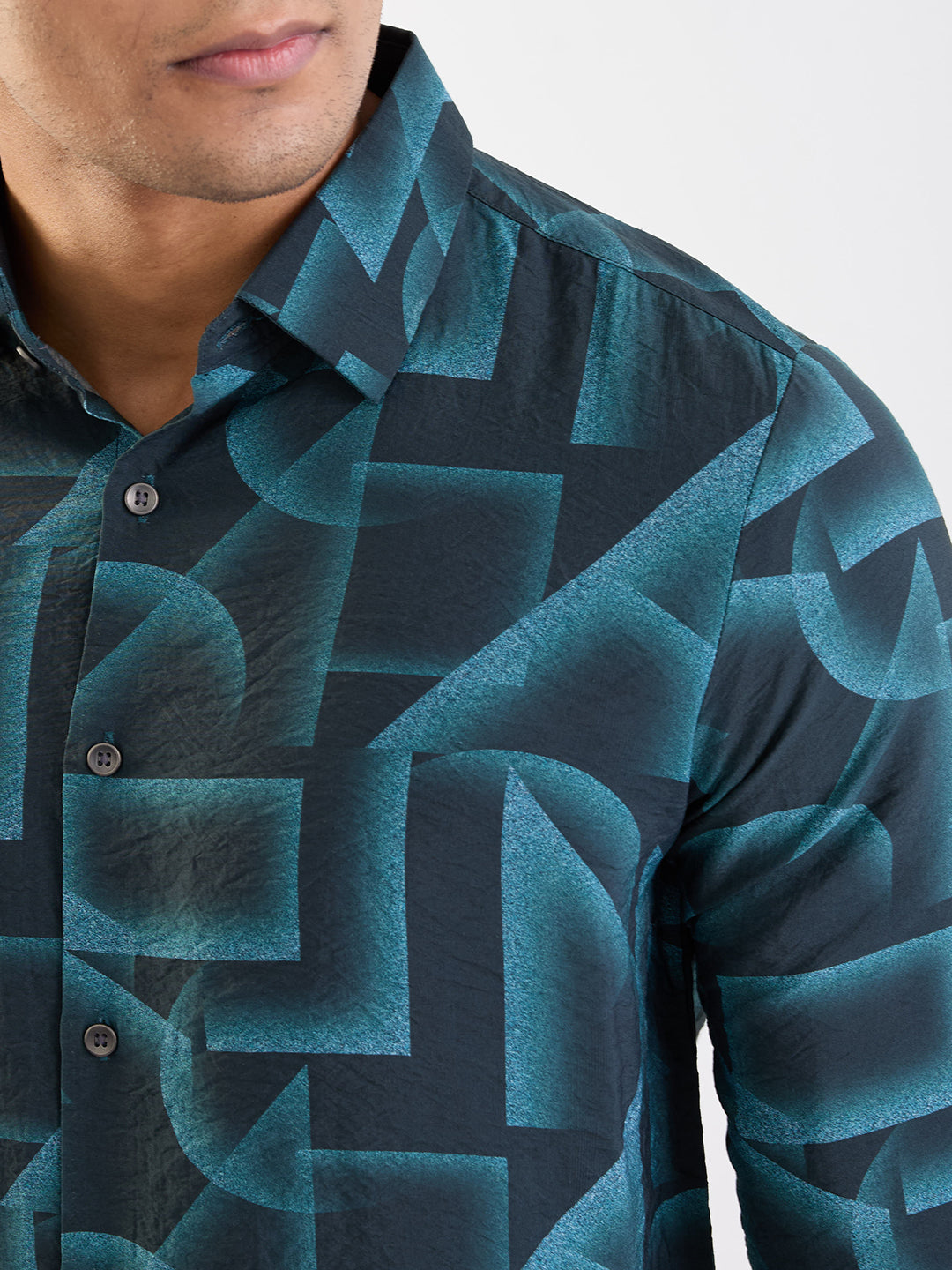 Spykar Teal Green Slim Fit Casual Shirts For Men