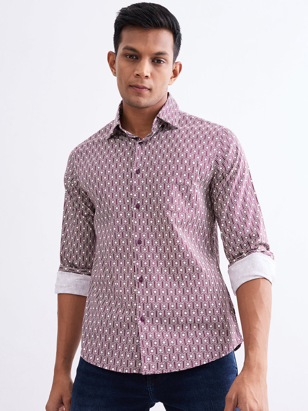 Spykar Plum Red Slim Fit Casual Shirts For Men