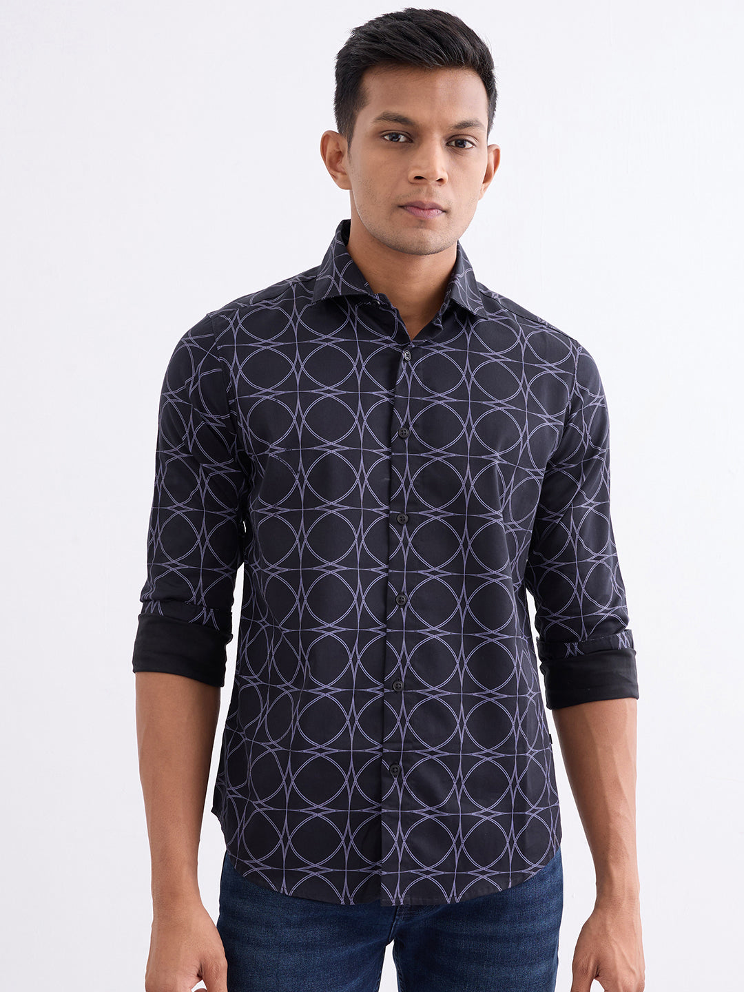 Spykar Black Slim Fit Casual Shirts For Men