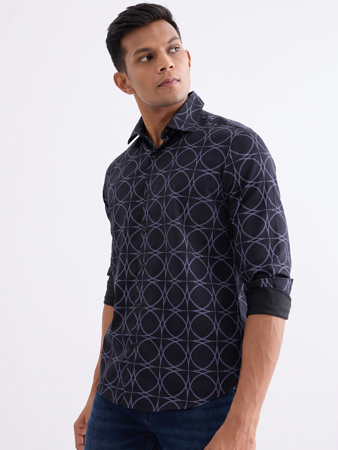 Spykar Black Slim Fit Casual Shirts For Men