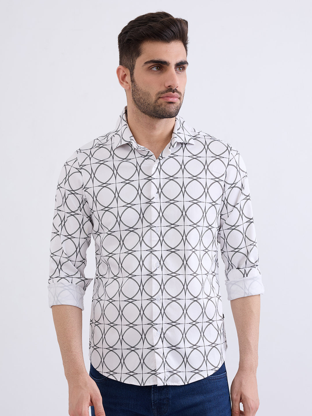Spykar White Slim Fit Casual Shirts For Men