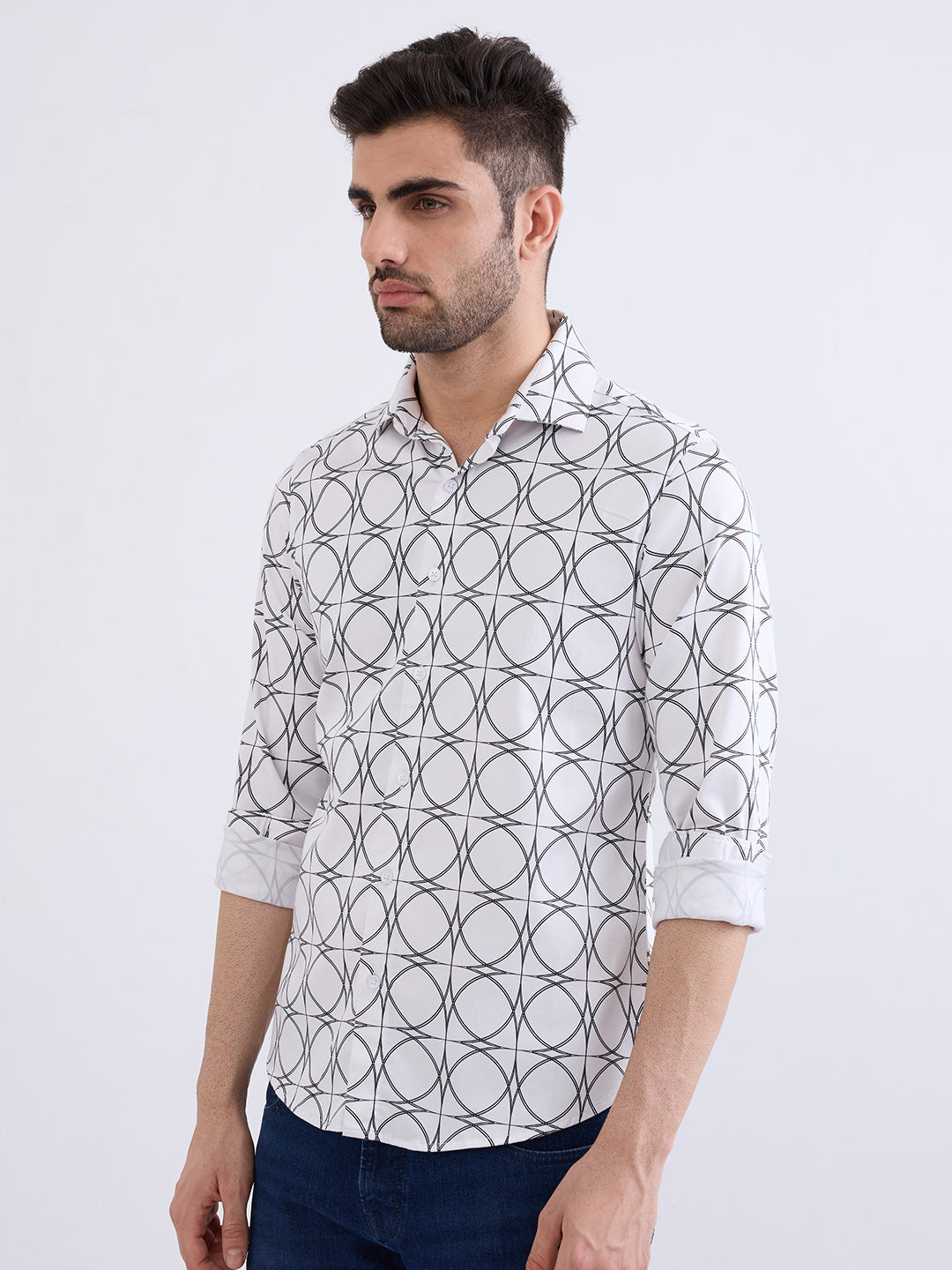 Spykar White Slim Fit Casual Shirts For Men