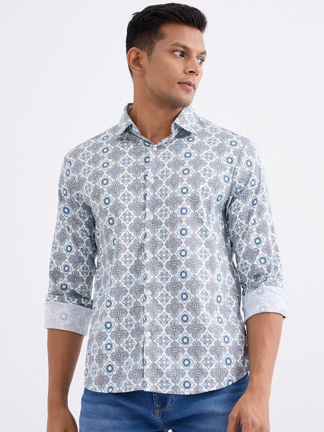 Spykar Air Force Blue Slim Fit Casual Shirts For Men