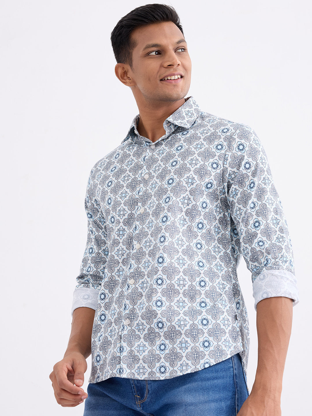 Spykar Air Force Blue Slim Fit Casual Shirts For Men