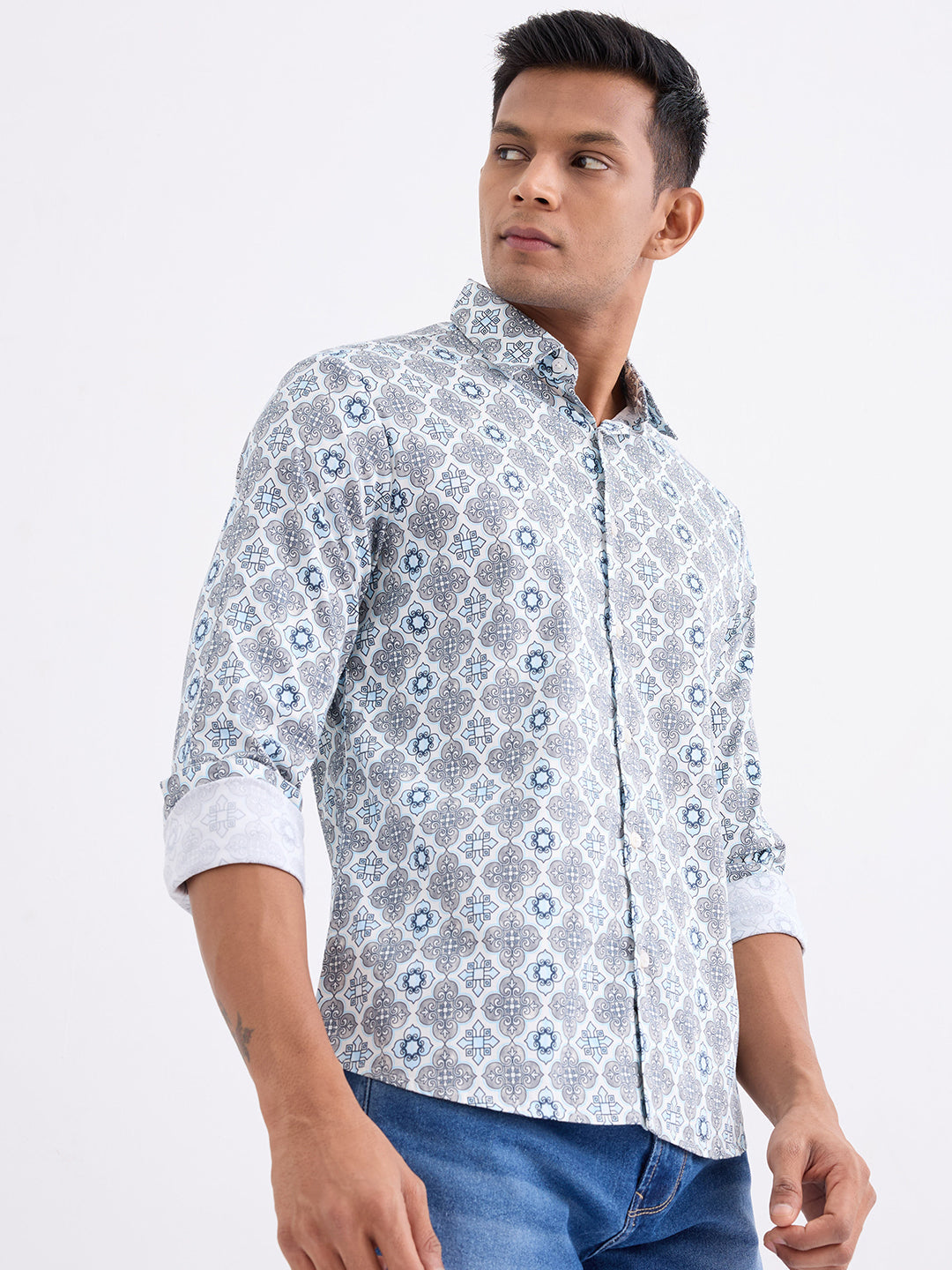 Spykar Air Force Blue Slim Fit Casual Shirts For Men
