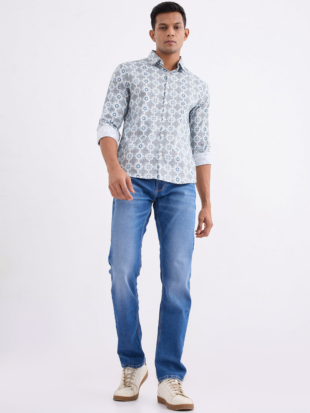 Spykar Air Force Blue Slim Fit Casual Shirts For Men