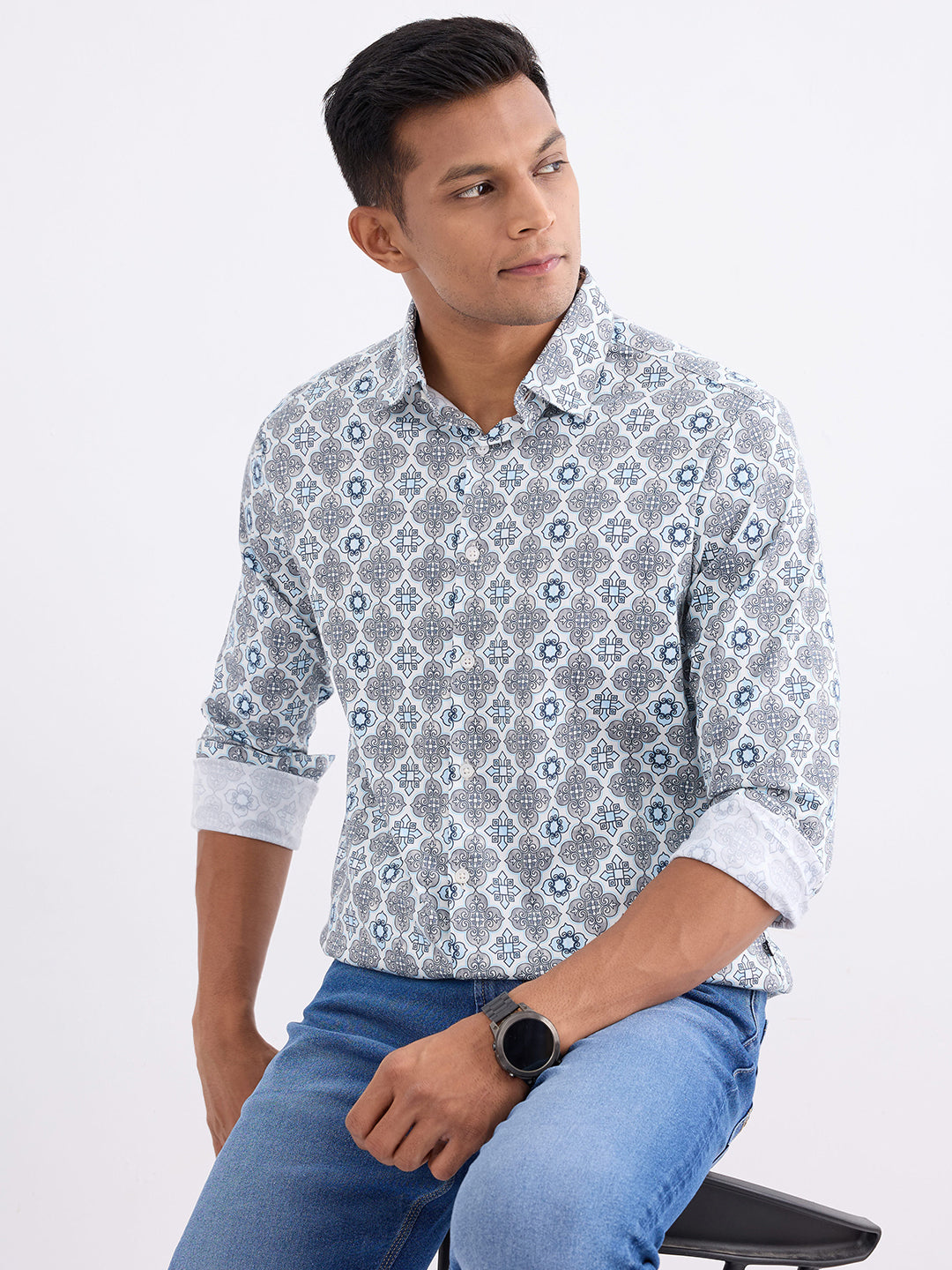 Spykar Air Force Blue Slim Fit Casual Shirts For Men