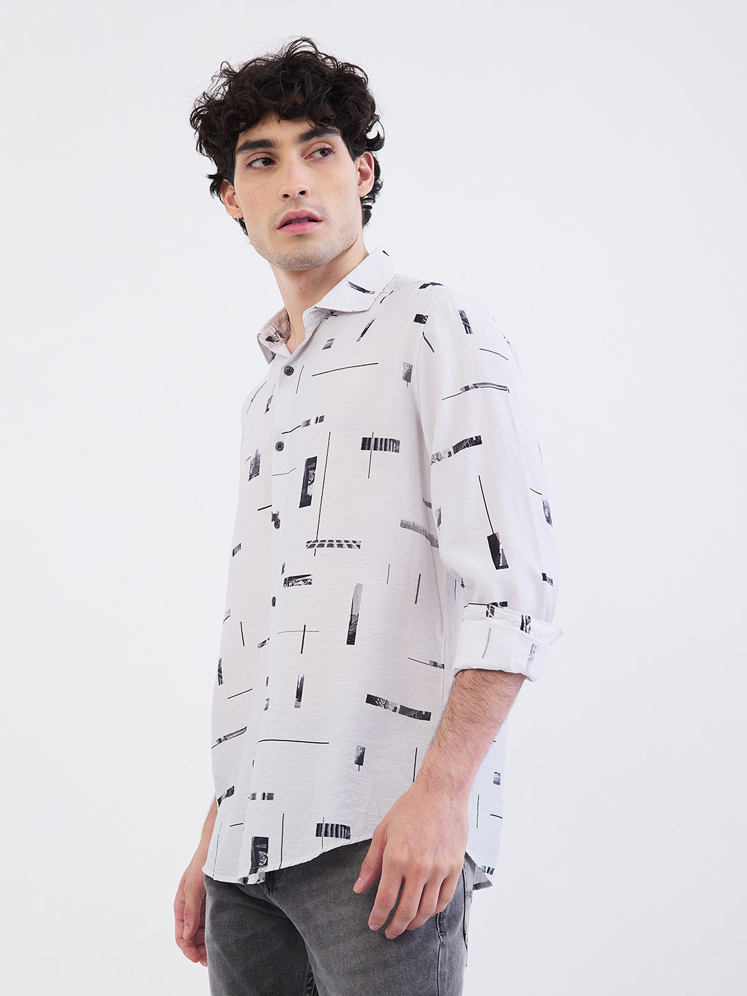 Spykar Silver Grey Slim Fit Casual Shirts For Men