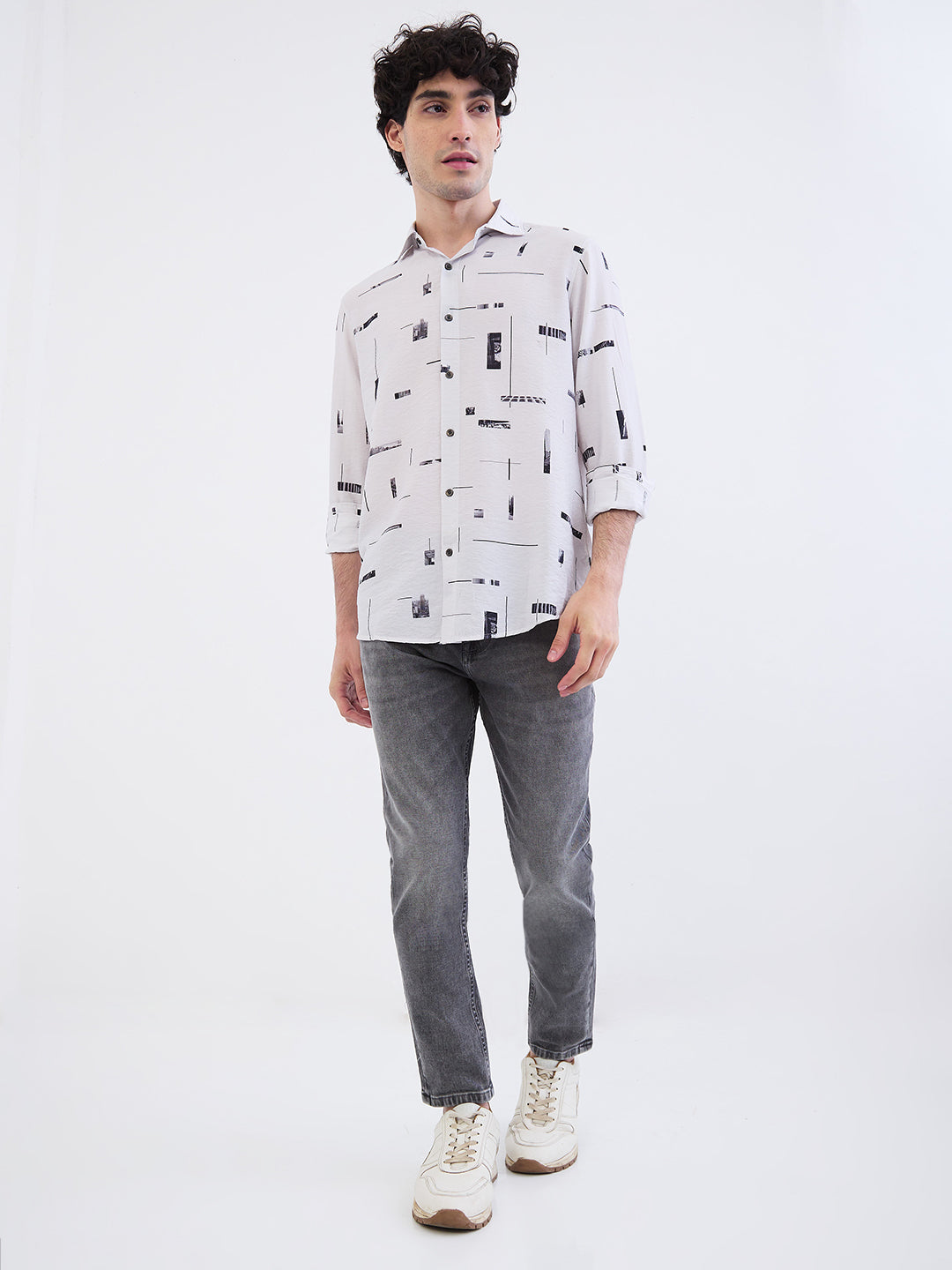 Spykar Silver Grey Slim Fit Casual Shirts For Men