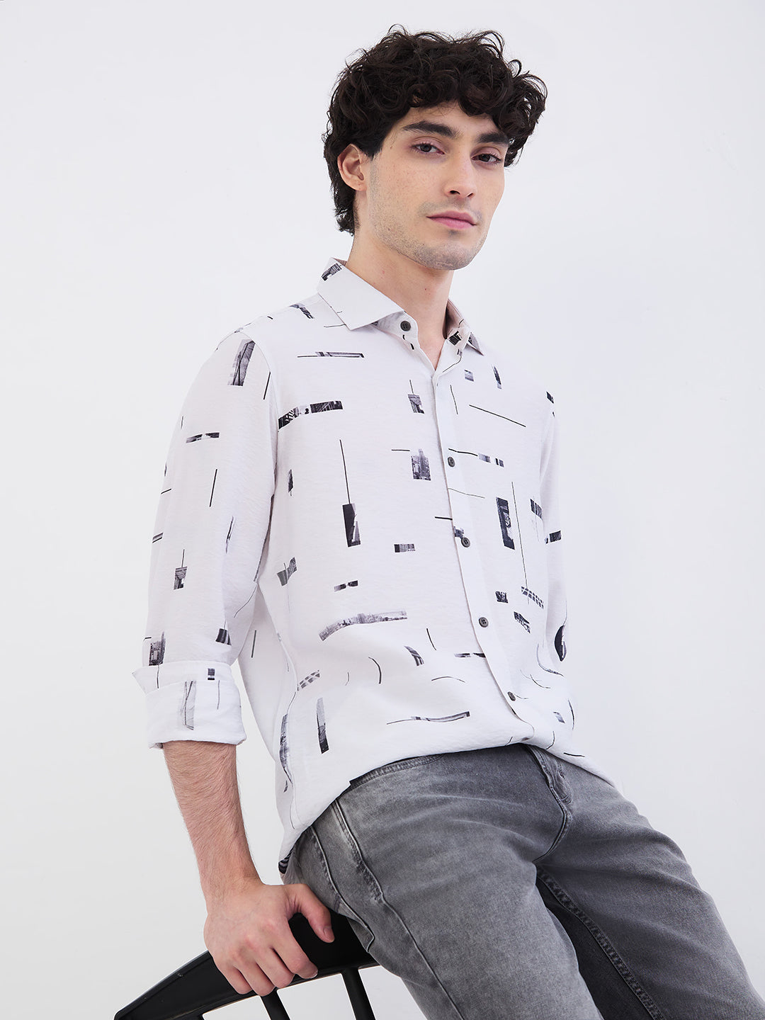 Spykar Silver Grey Slim Fit Casual Shirts For Men