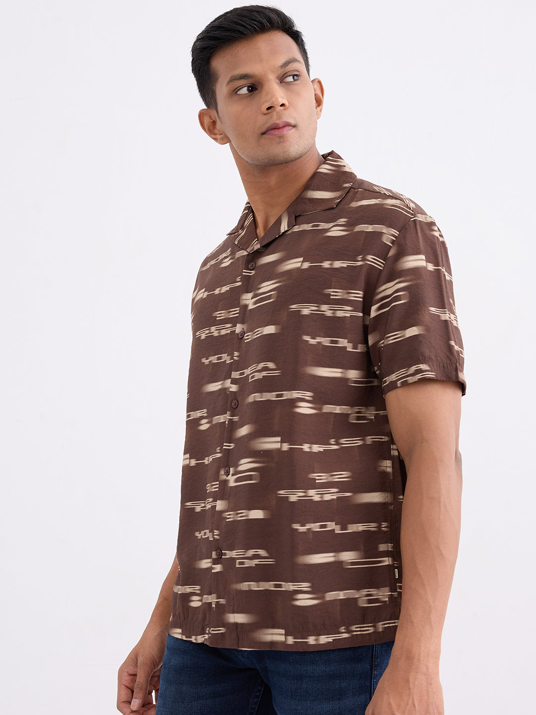 Spykar Bison Brown Relaxed Fit Casual Shirts For Men