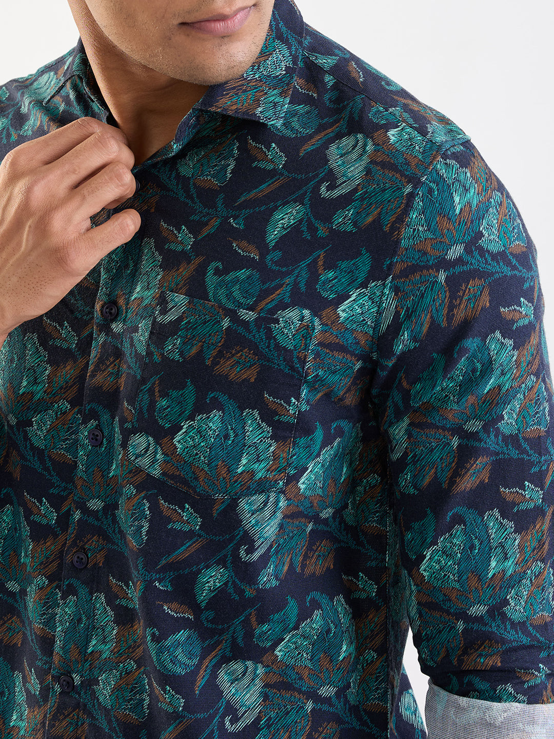 Spykar Navy Blue Slim Fit Casual Shirts For Men